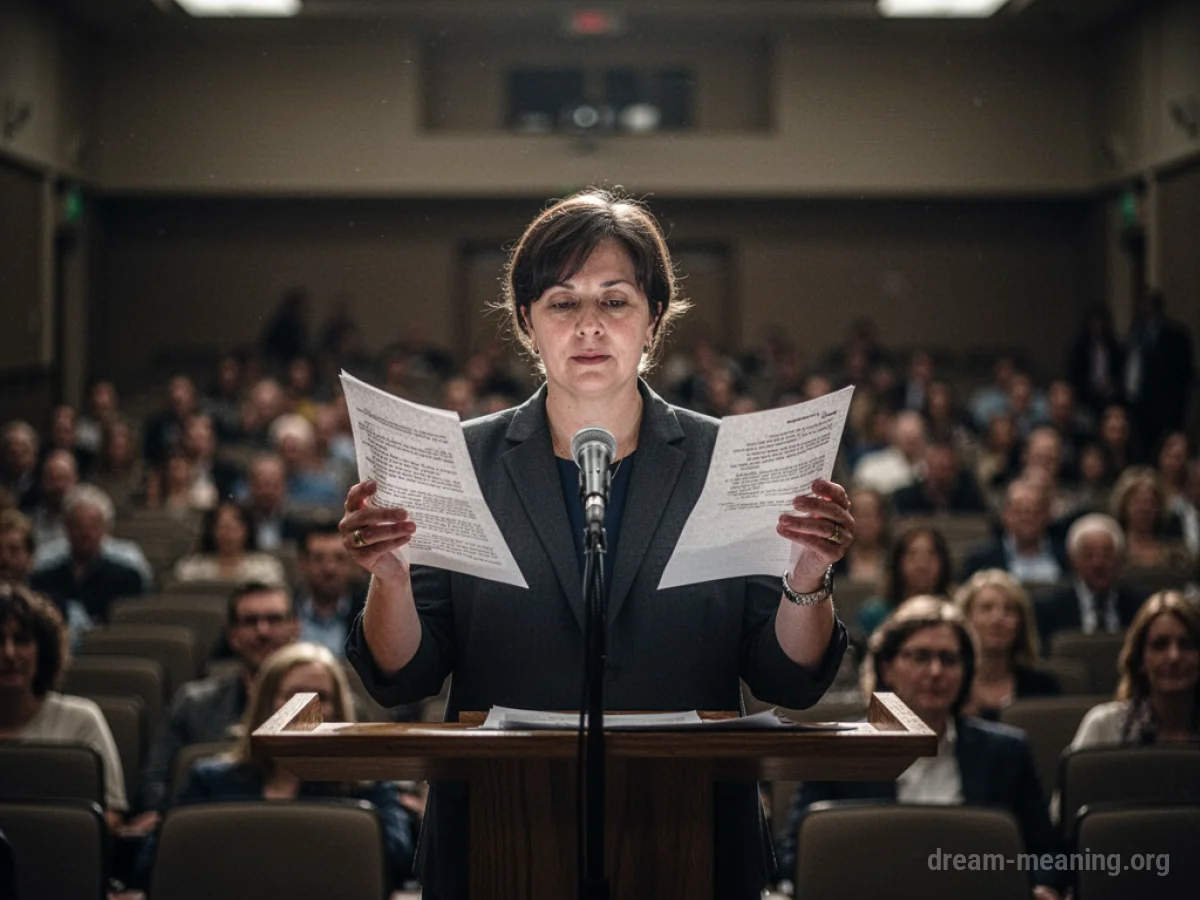 A person facing an empty room with papers in their hands.