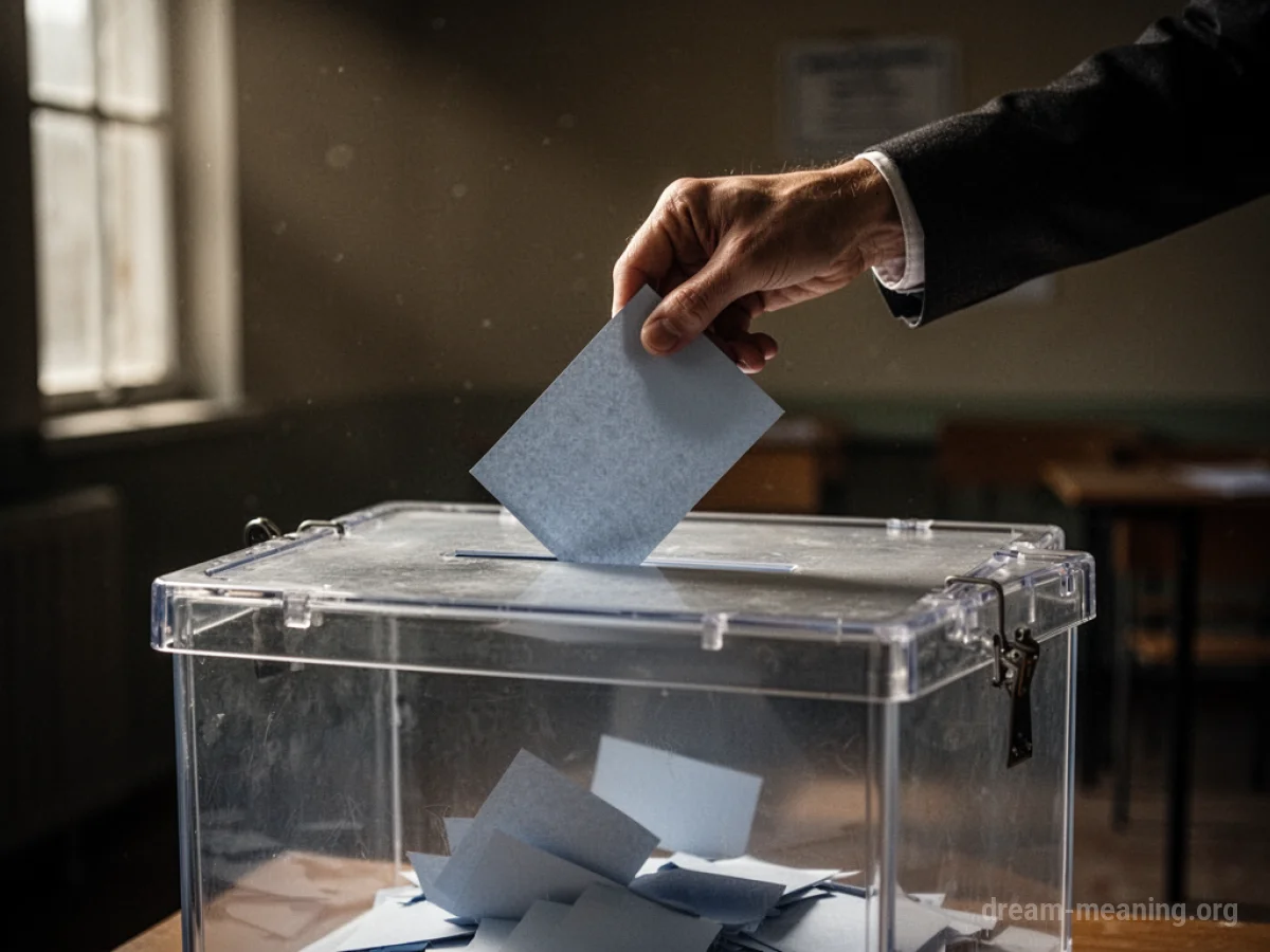 A hand placing a ballot into a box.