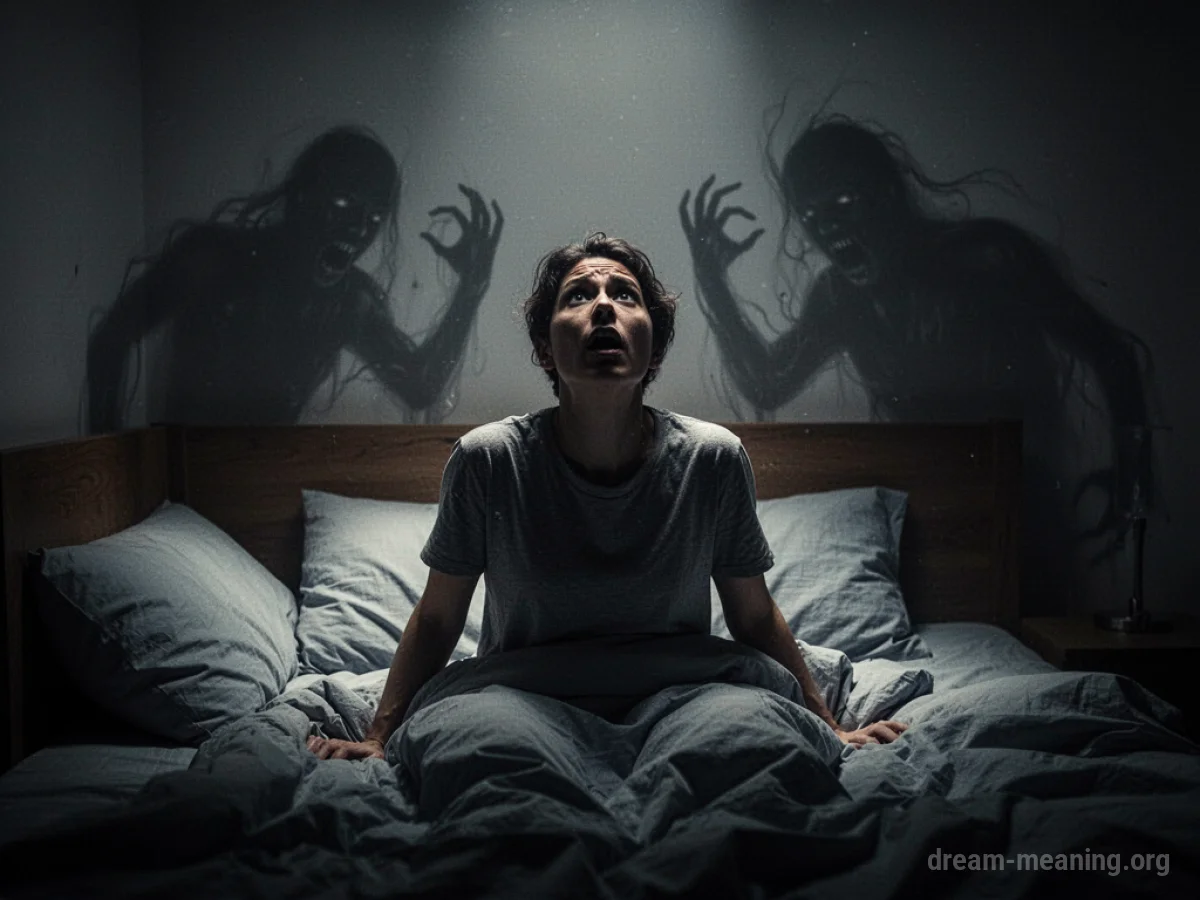 Silhouette of a person jolting awake in bed with wide eyes.