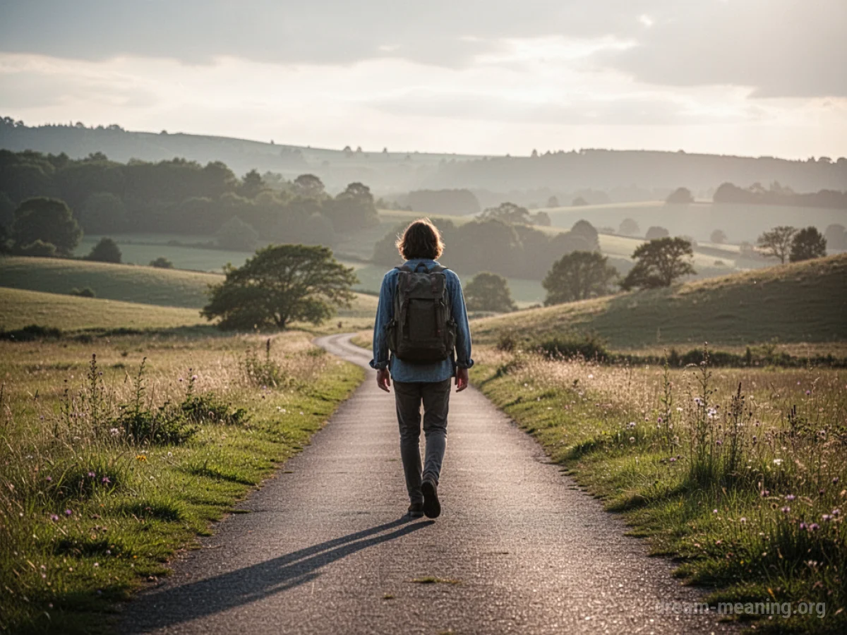 A person's feet walking on a smooth, paved path with sunlight ahead.