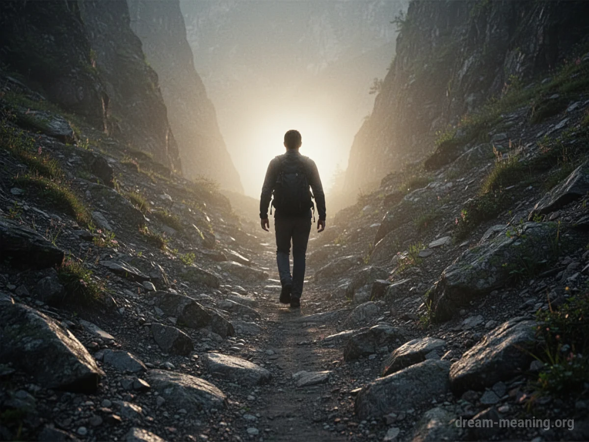 Silhouette of a person ascending a steep, rocky incline.