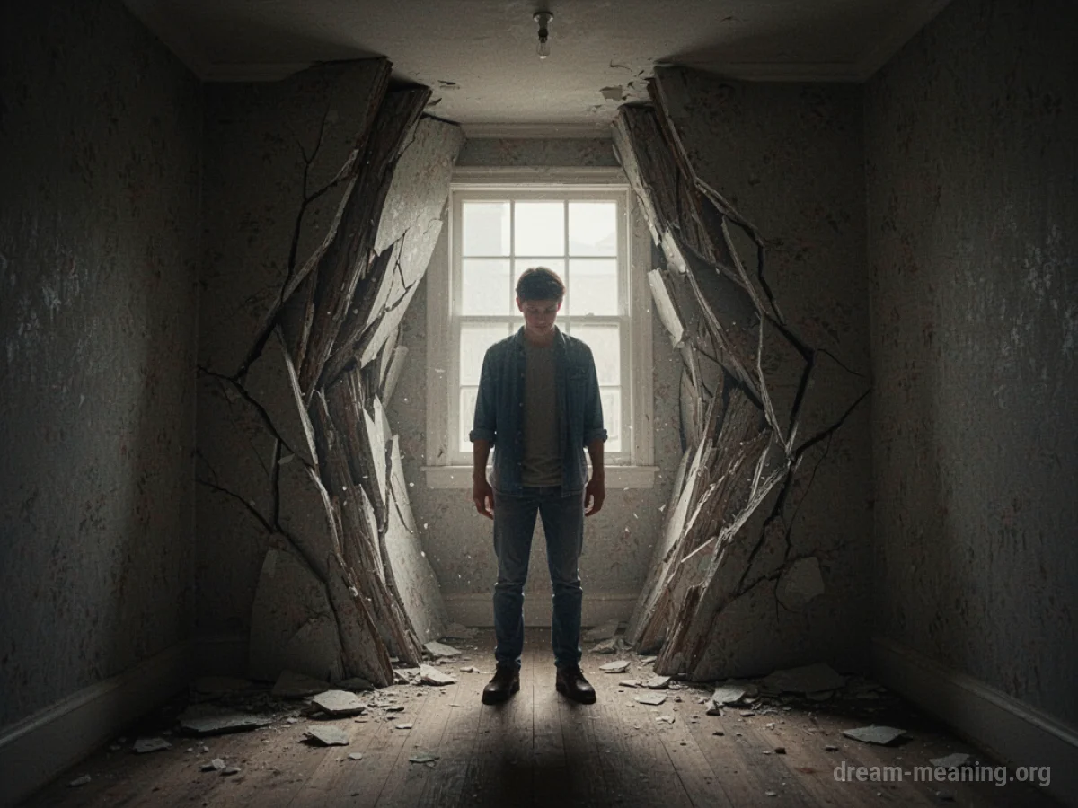 A silhouette of a person in a shrinking room with walls closing in.
