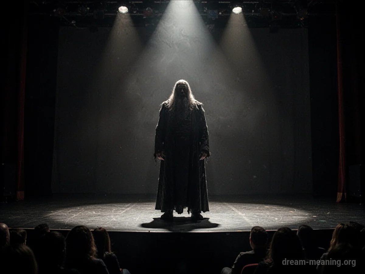 A single silhouette of a person standing on a stage.