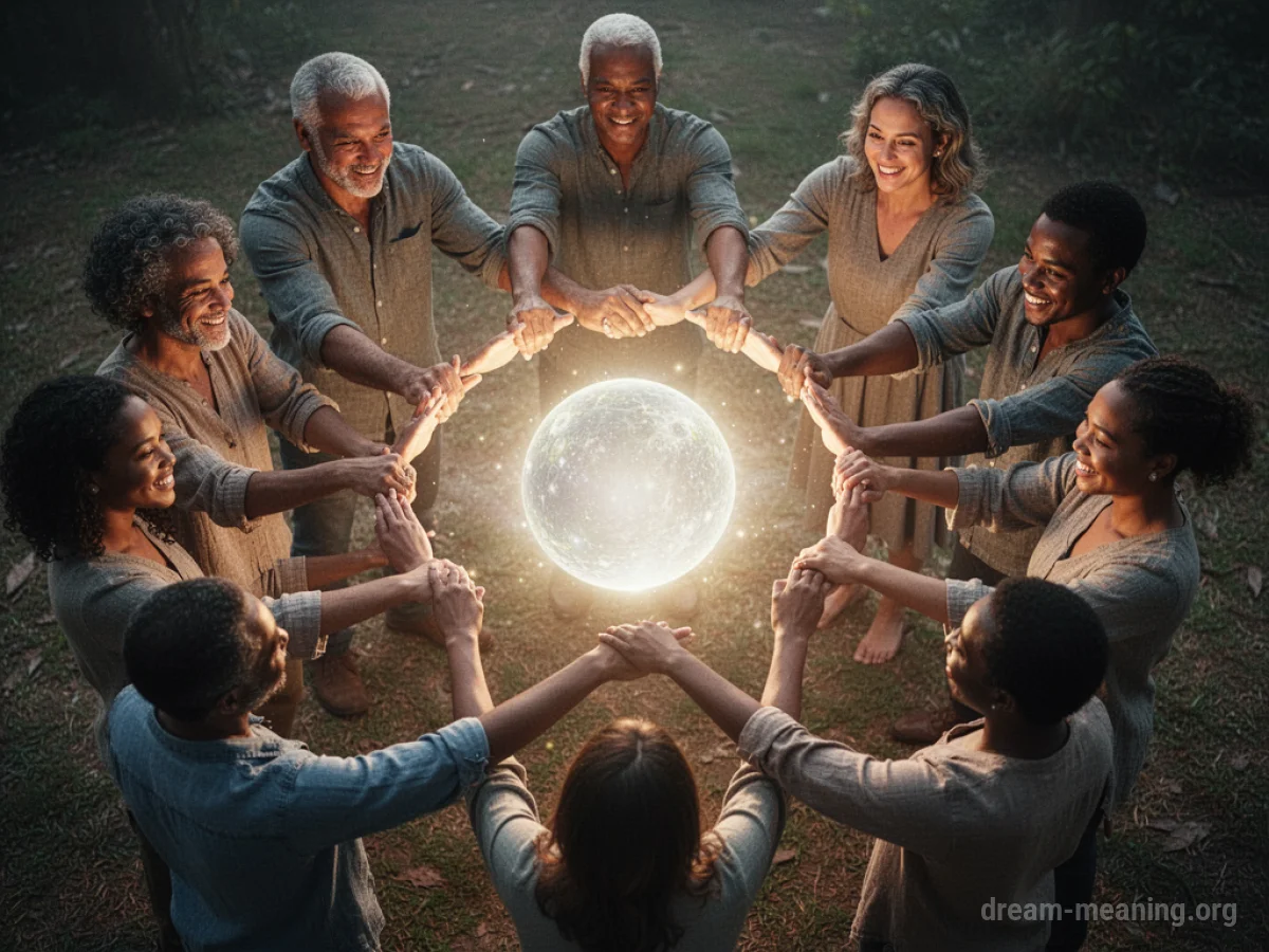 A diverse group of people holding hands in a circle.