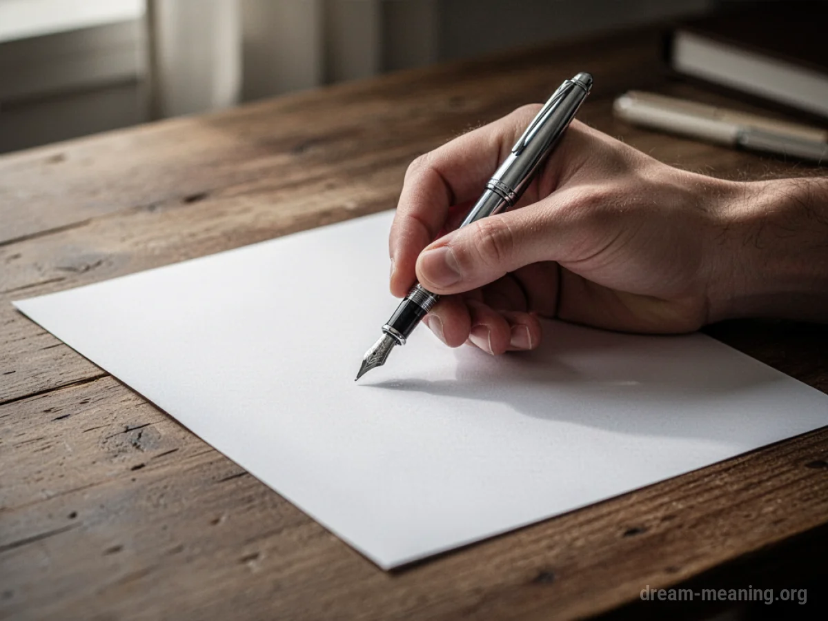 A hand holding a fountain pen over a blank piece of paper.