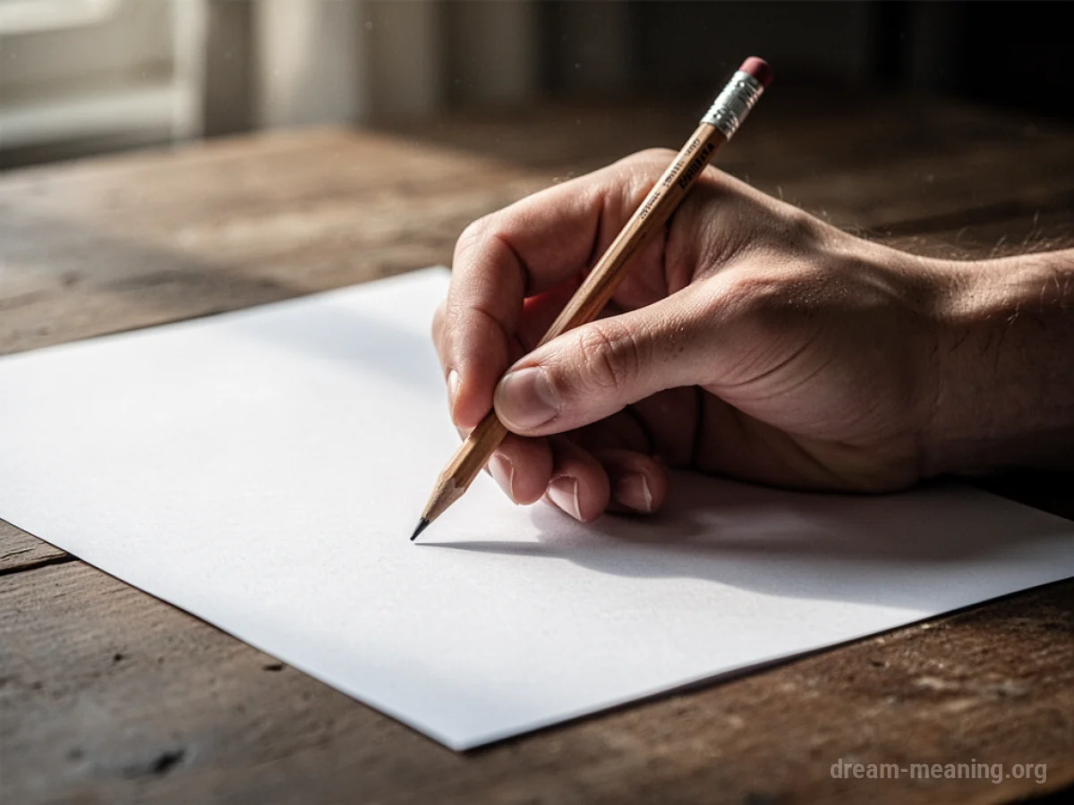 A hand holding a pencil above a blank sheet of paper.