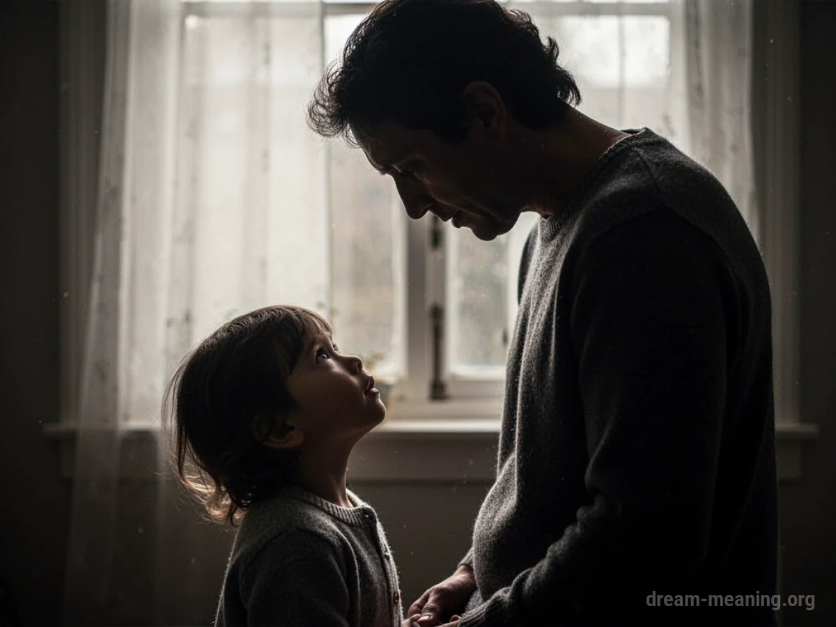 An adult figure and a child figure facing each other.