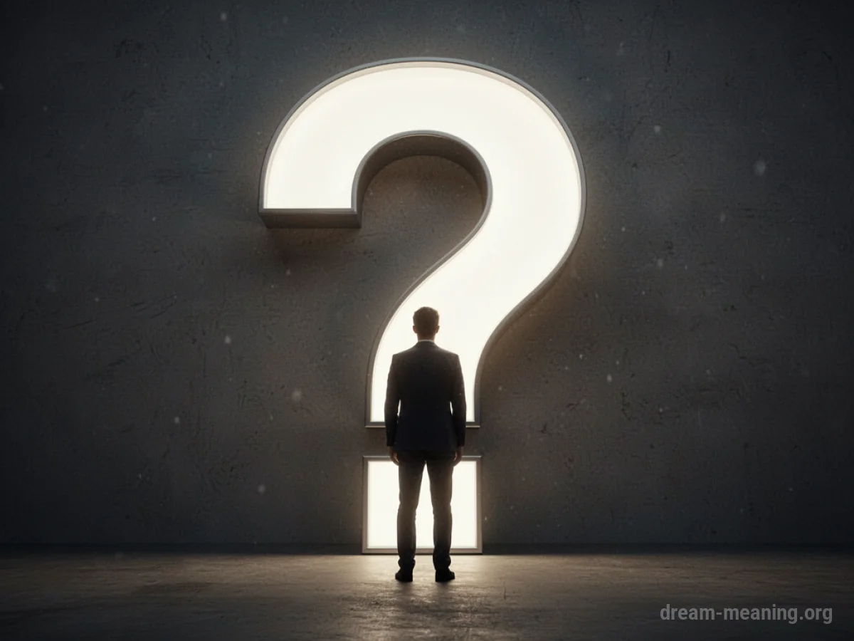 Silhouette of a person standing before a large glowing question mark.