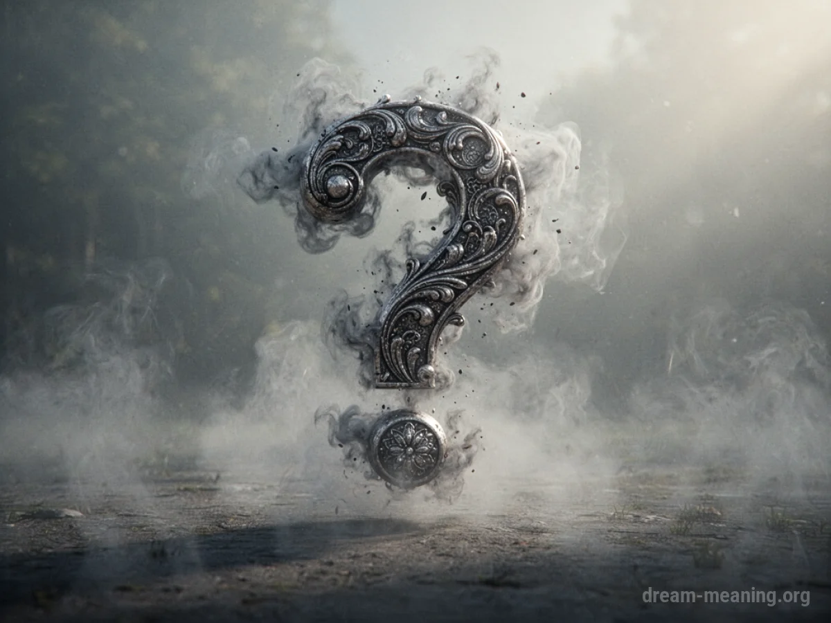 A stylized question mark fading into mist.