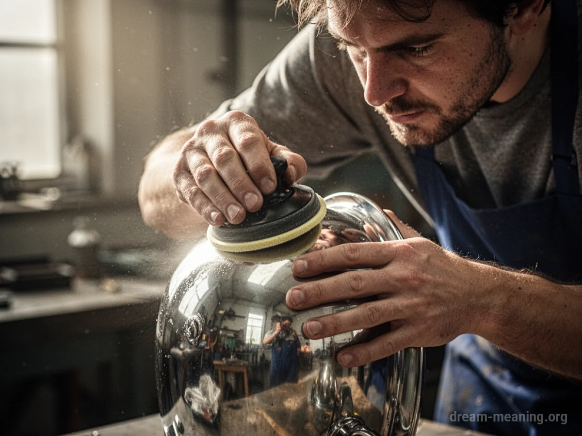 A hand polishing a metal surface to a shine.