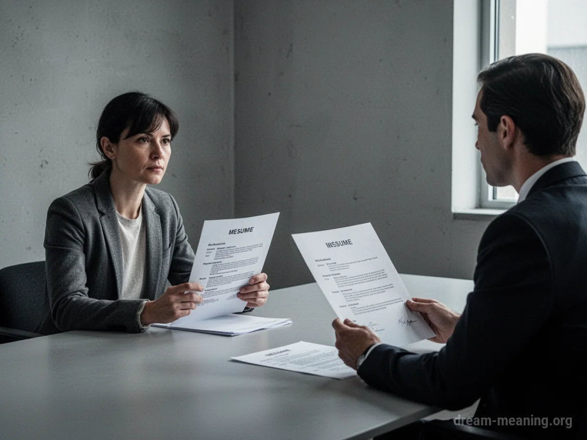 Person sitting at a table holding a resume, facing an empty chair.