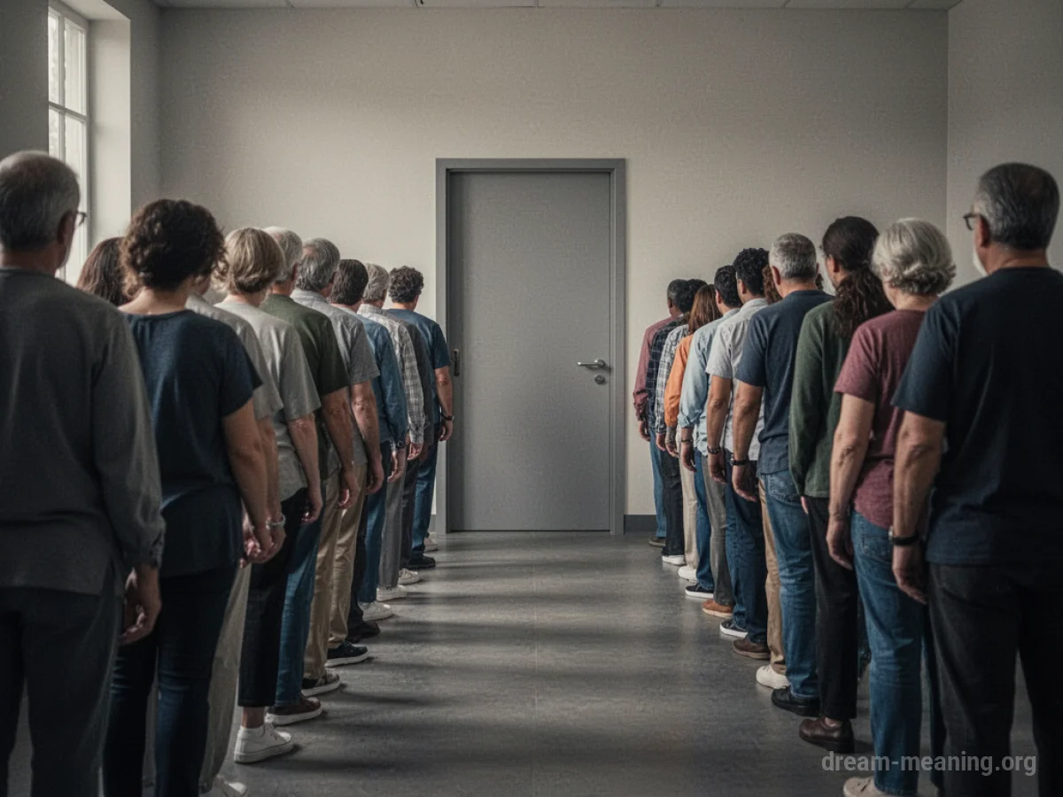 A line of diverse individuals waiting patiently.