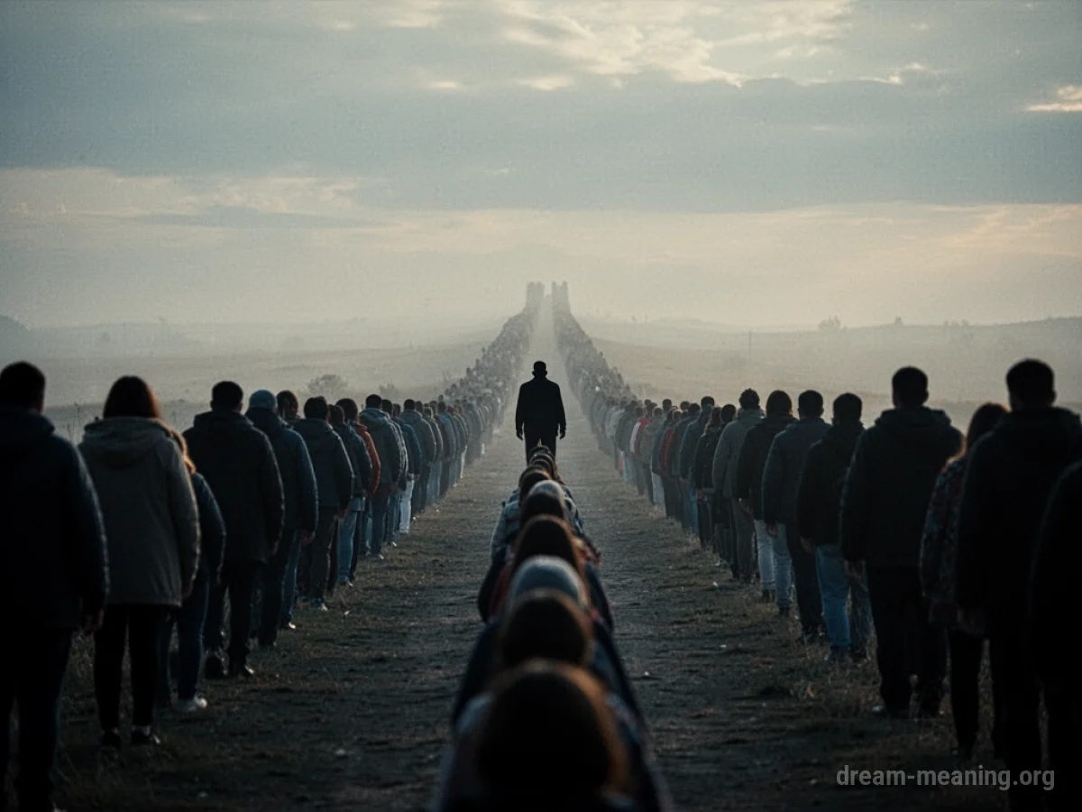 Silhouette of a person at the end of a very long line.