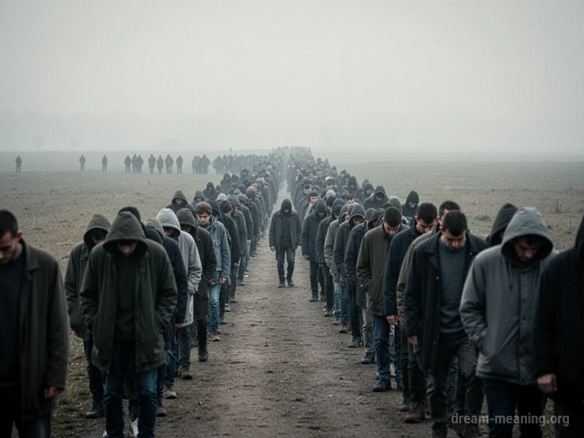 A long line of people stretching into the distance.