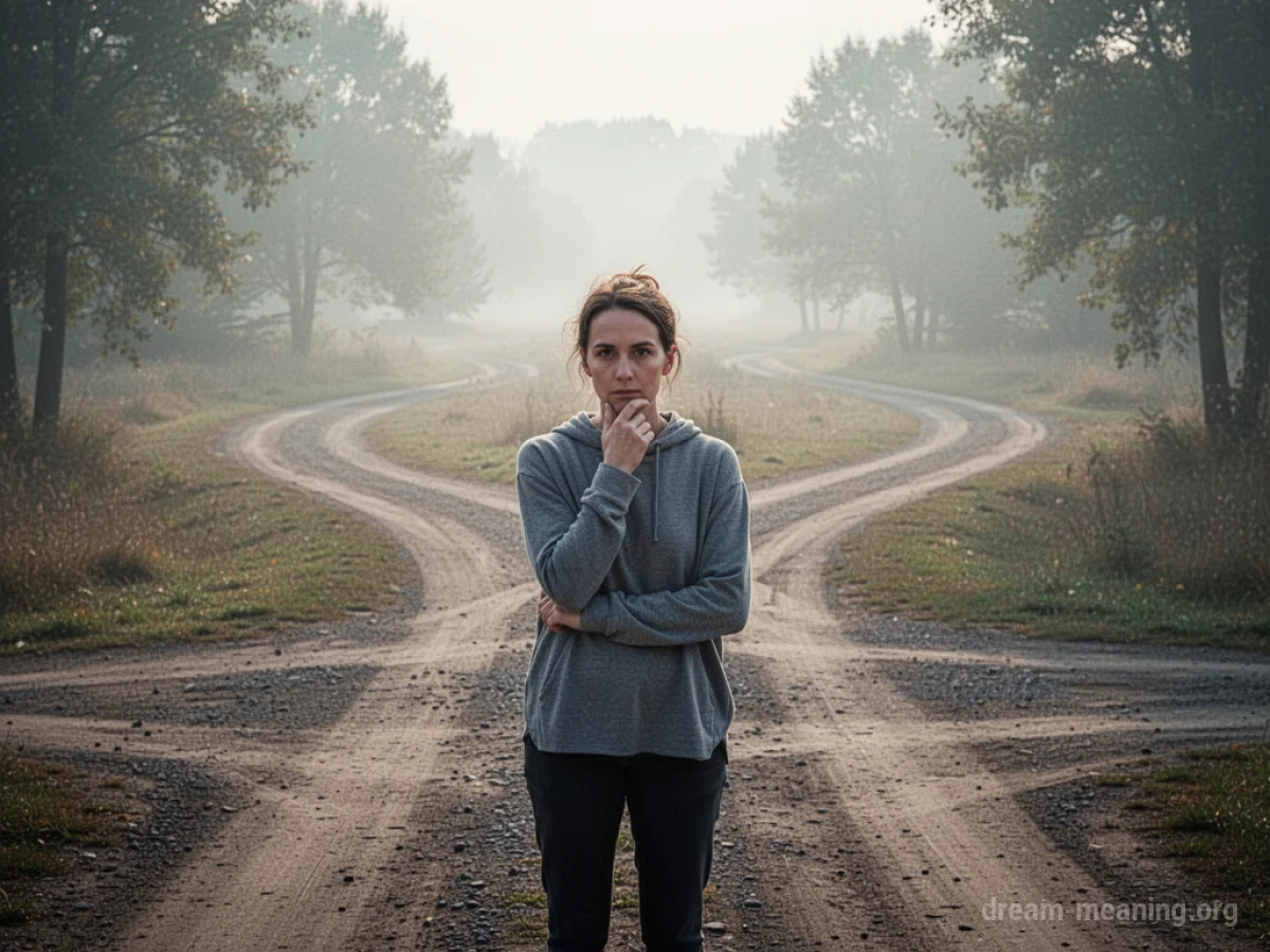A person standing at a fork in the road, looking thoughtfully down multiple paths.
