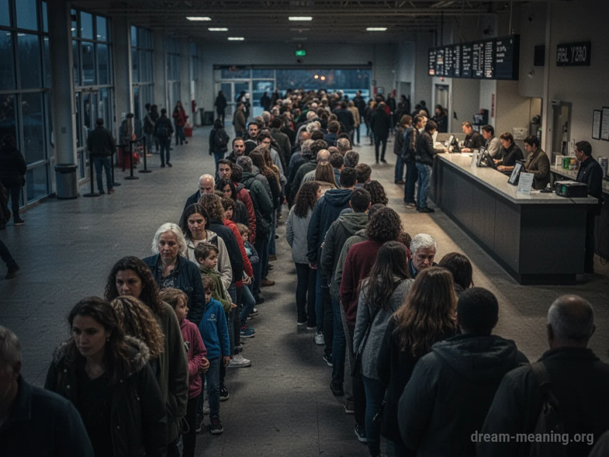A long line of people waiting.