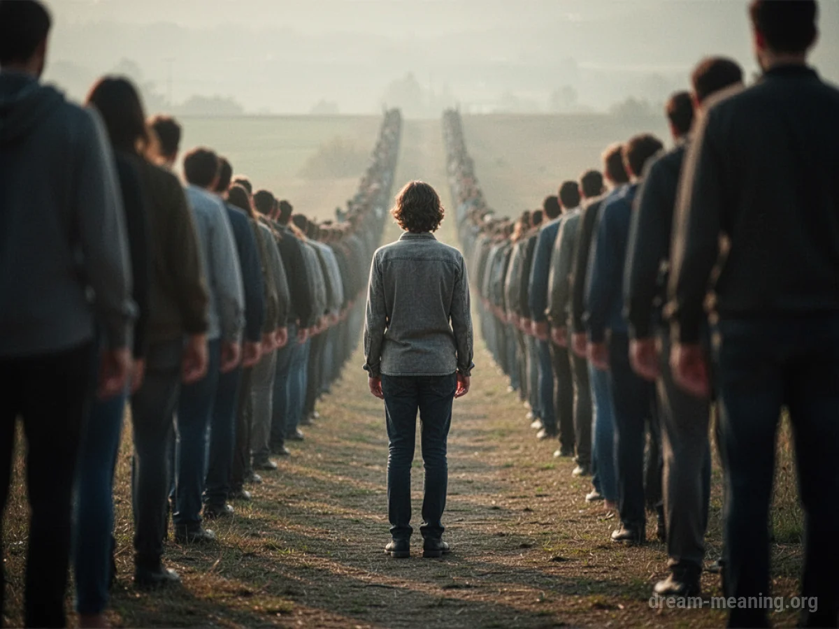 A person stands at the end of a line that is visibly shrinking.