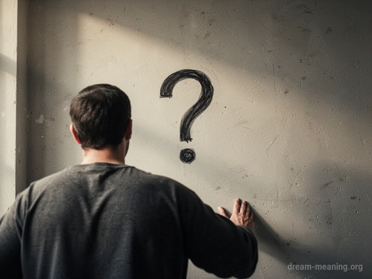 Person facing away from a wall with a question mark.