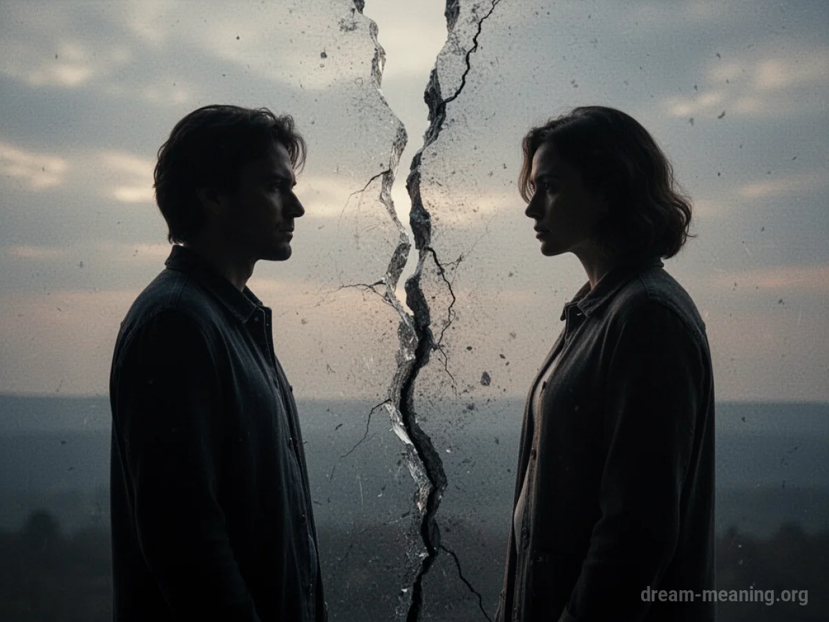 Two silhouetted figures with a crack separating them.