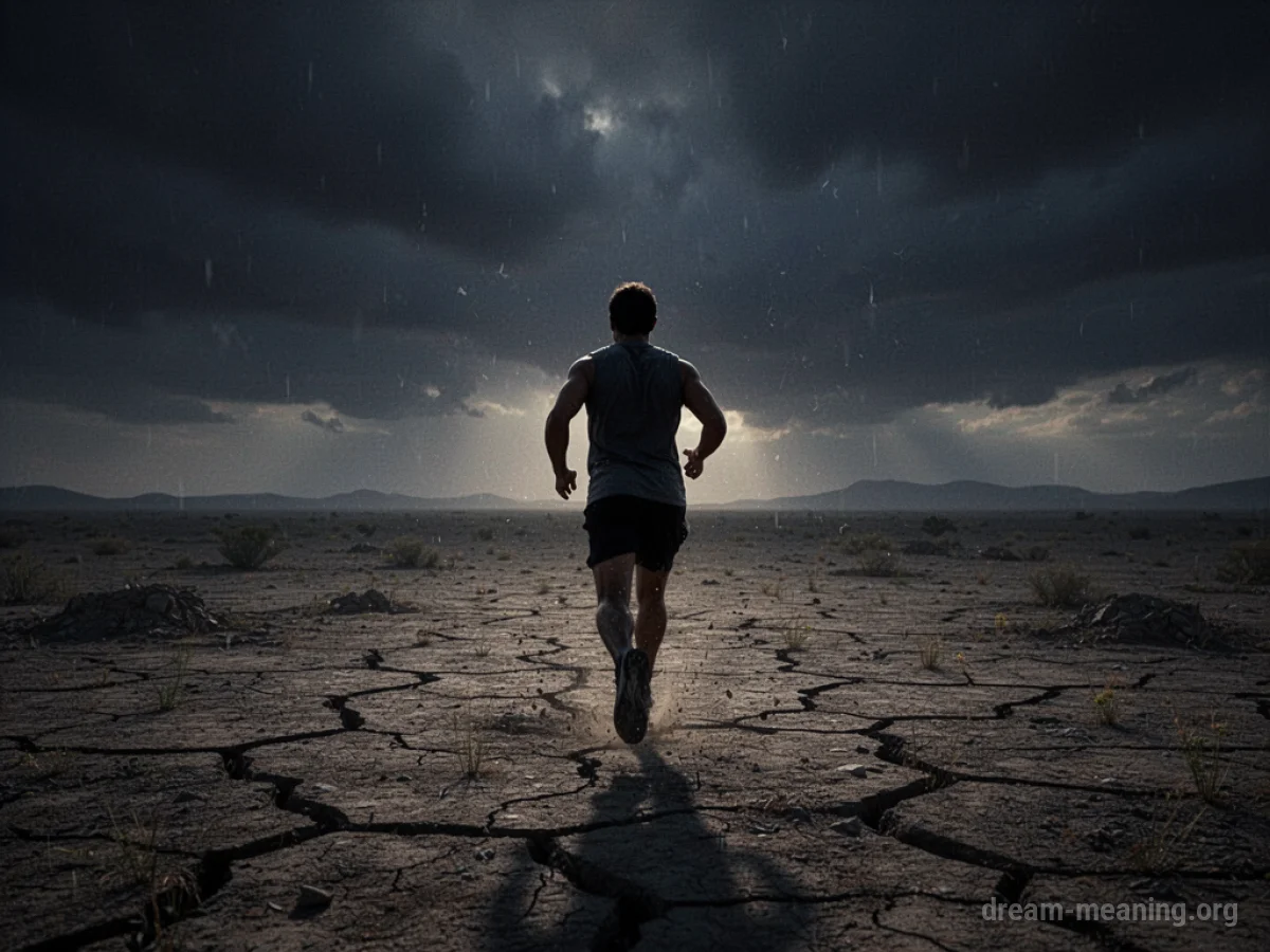 Silhouette of a person running from a cracked ground.