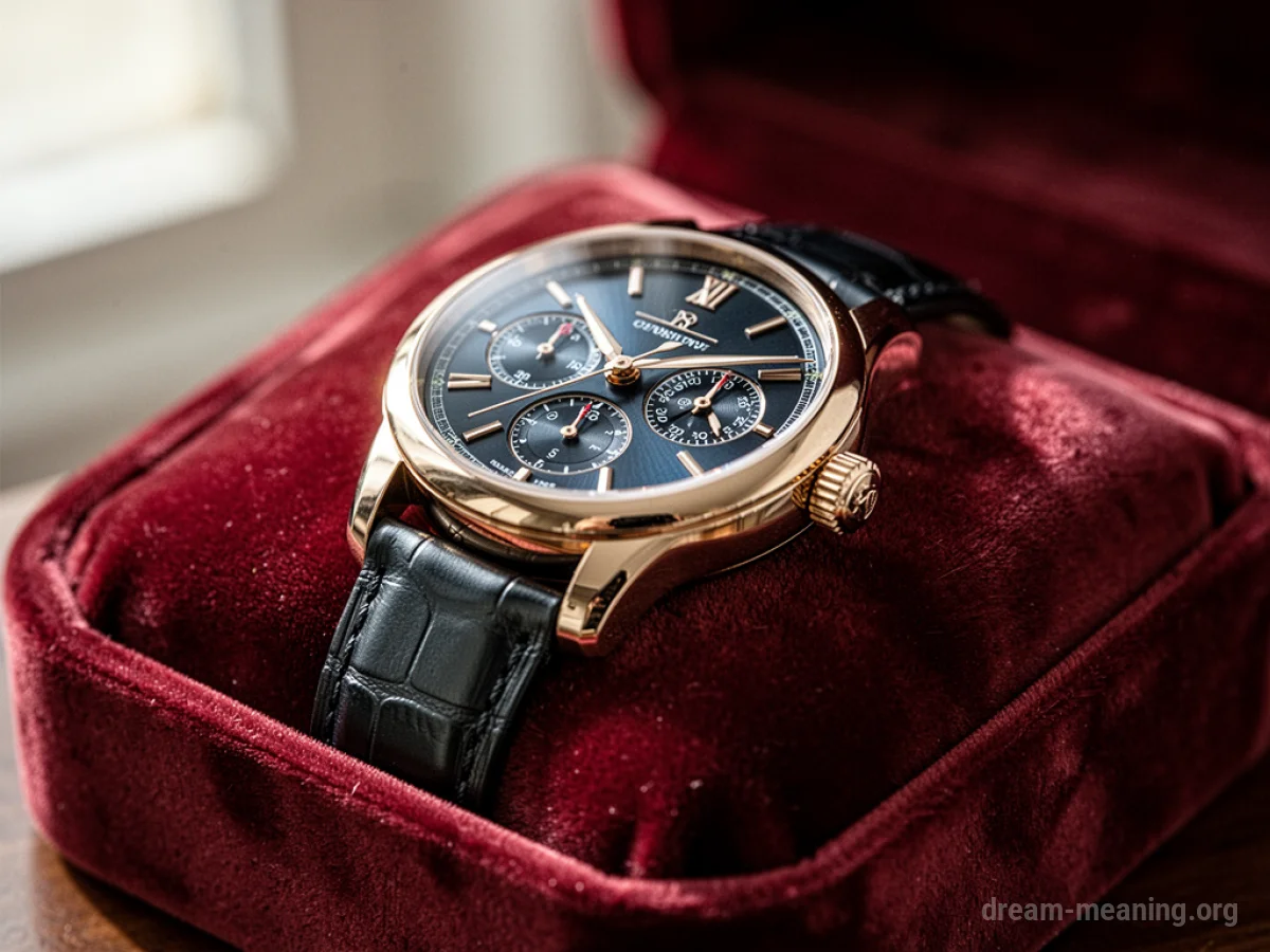 A close-up of a luxury watch on a velvet cushion.
