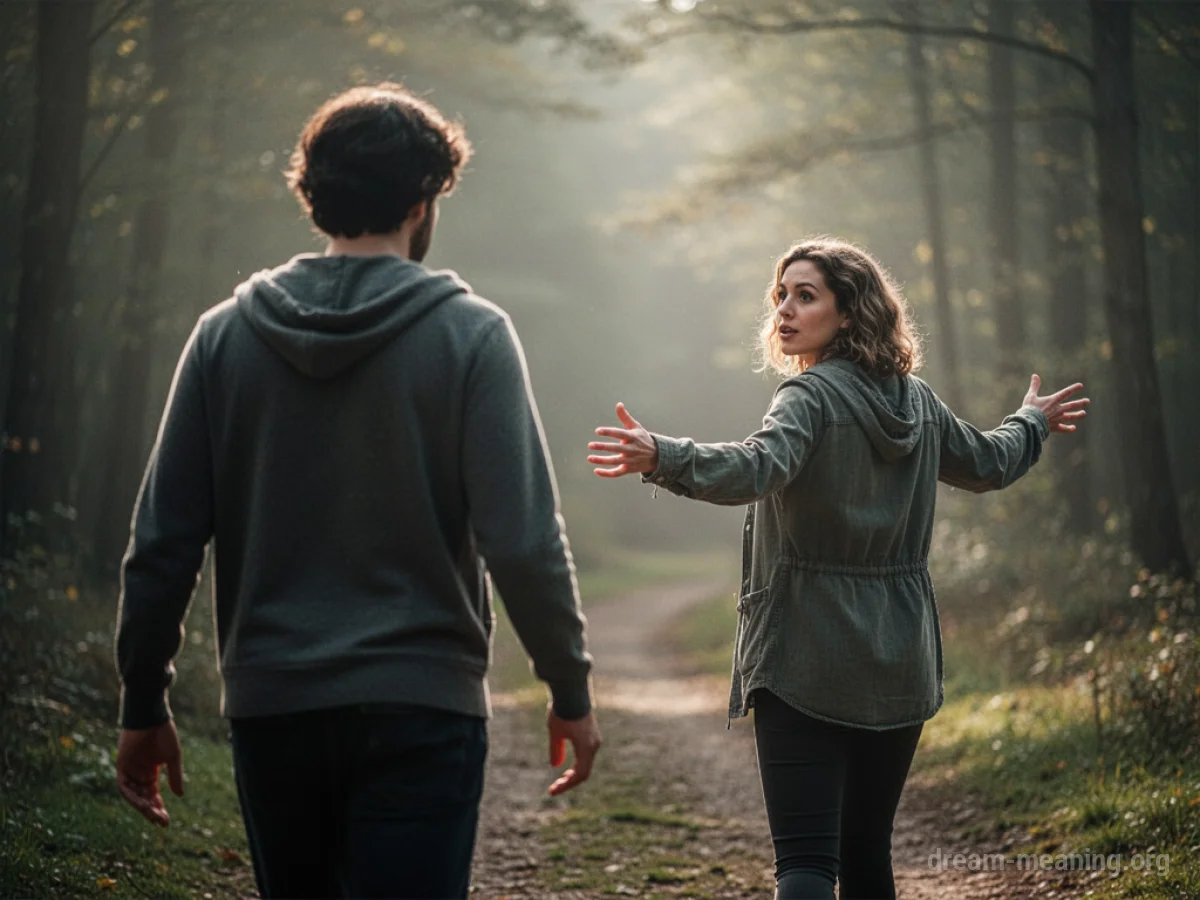 One person's back is turned away from another person.