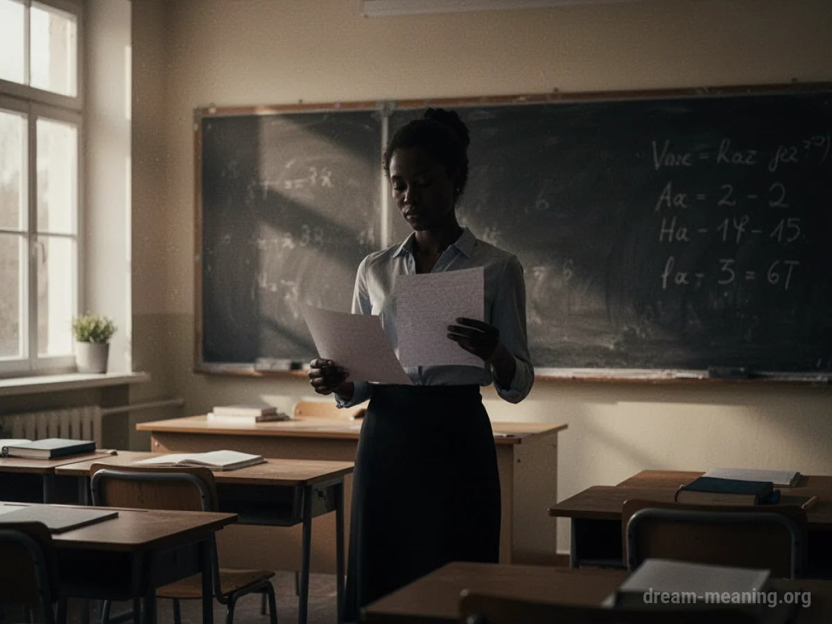 A shadowy figure of a teacher in front of a classroom.