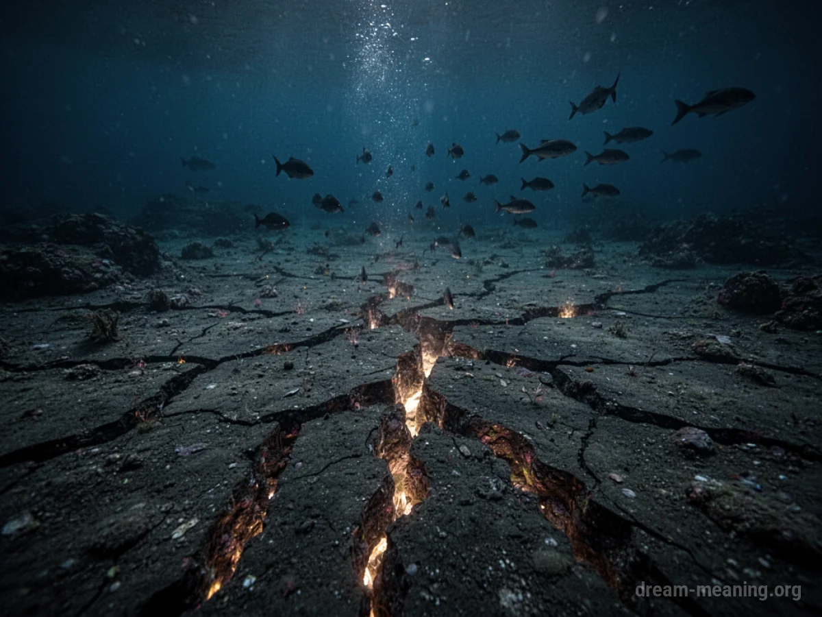 Cracks appearing on the ocean floor in deep water.