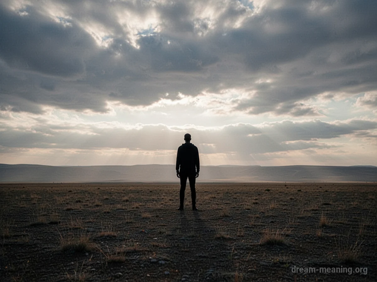 A lone silhouette stands in an empty field.