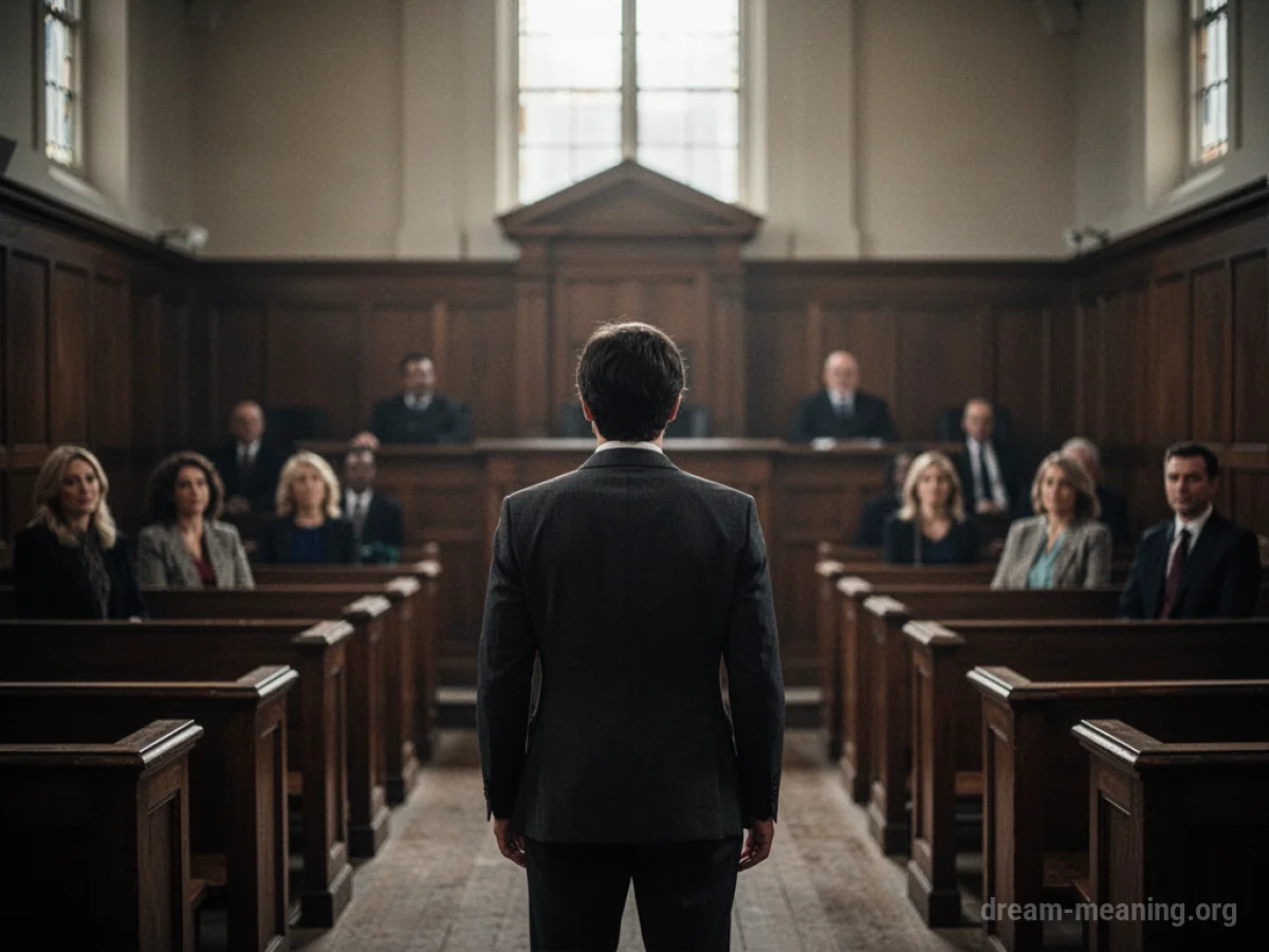 Silhouette of a person in a courtroom facing away.