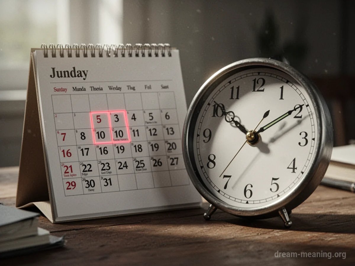 A calendar page with a date circled and a clock showing a specific time.