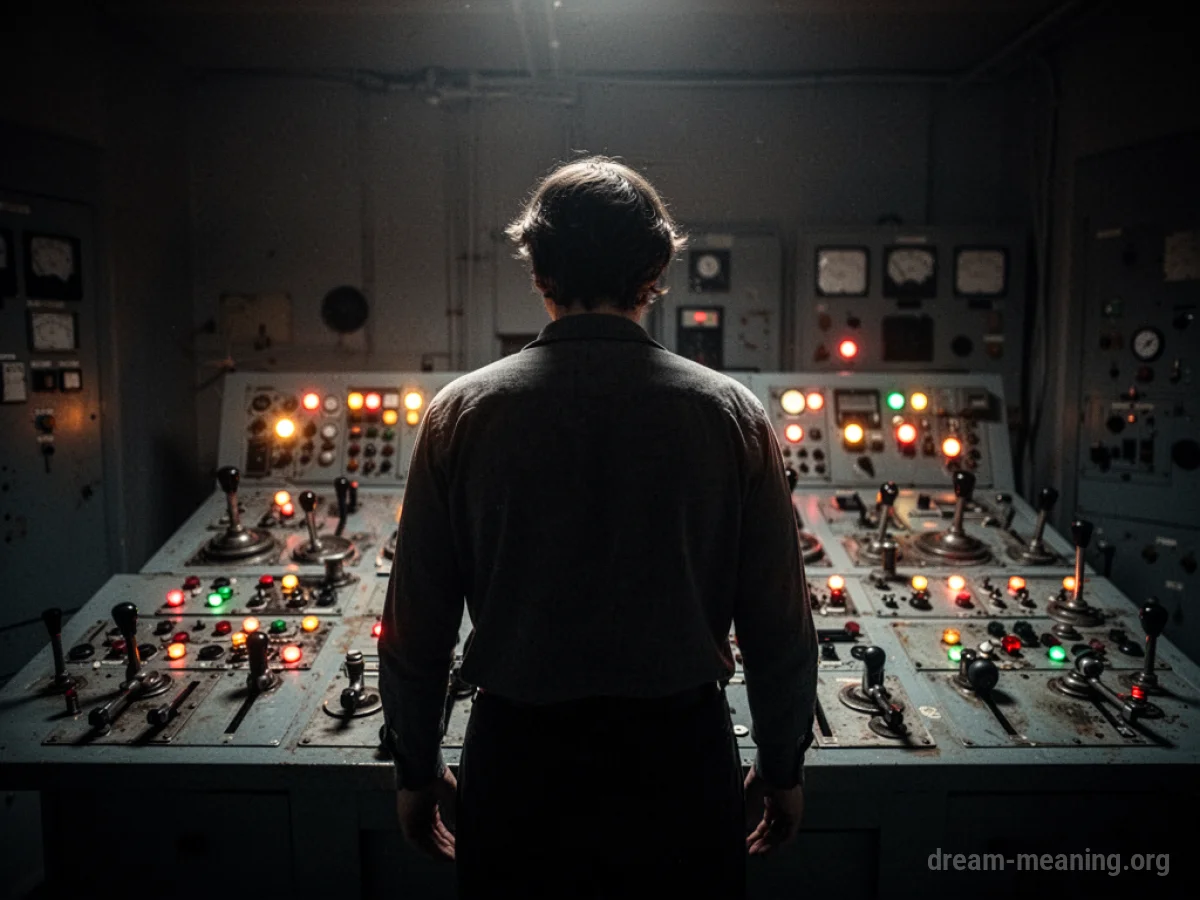 A person facing a large, complex control panel.