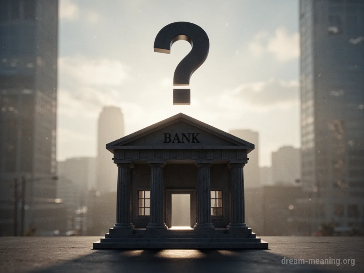 A silhouette of a bank building with a large question mark above it.