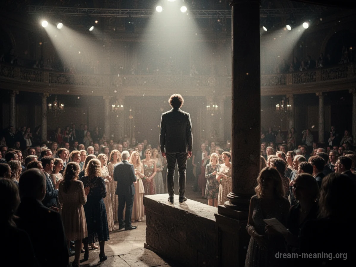 A person standing in shadow watching a group of people in a well-lit area.