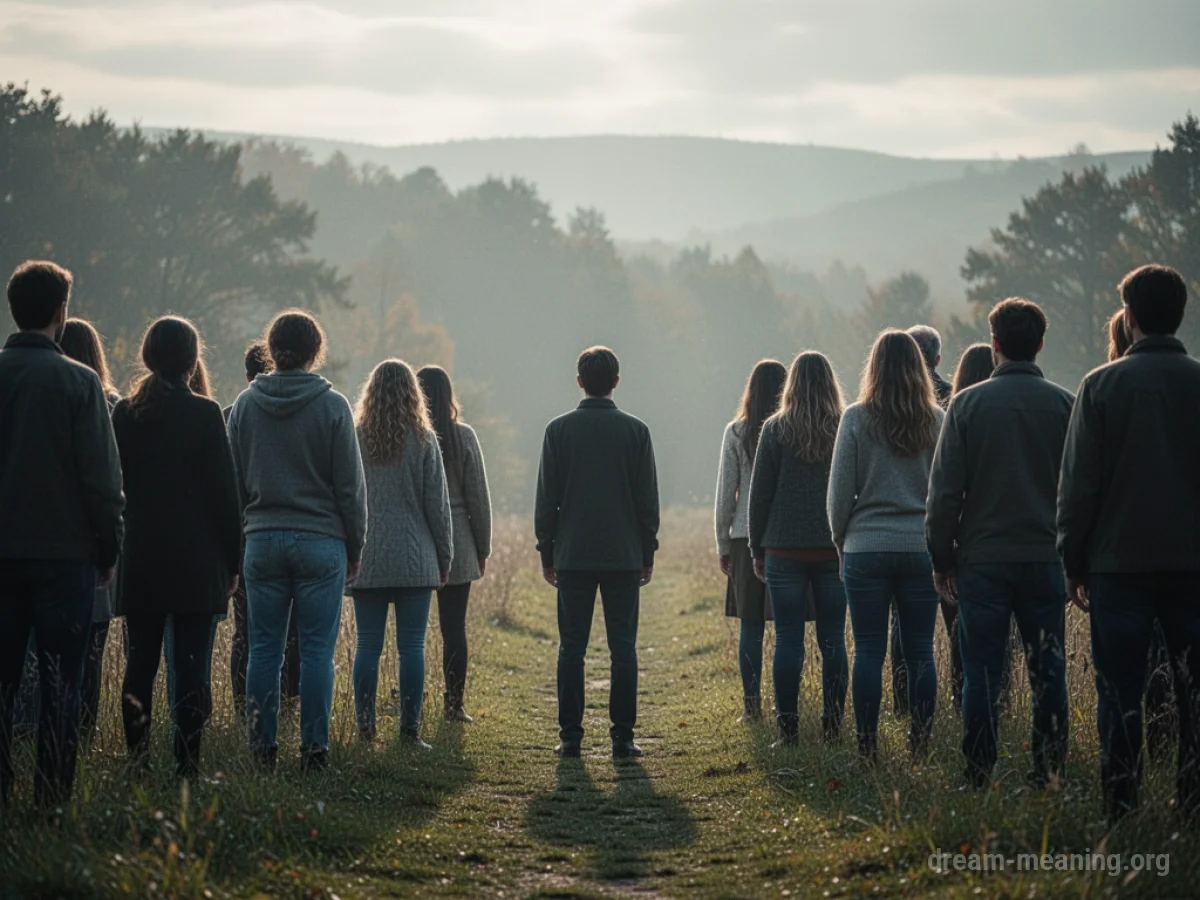 A single person standing apart from a crowd.
