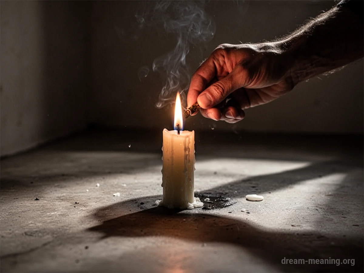 A hand reaching out to extinguish a candle flame.