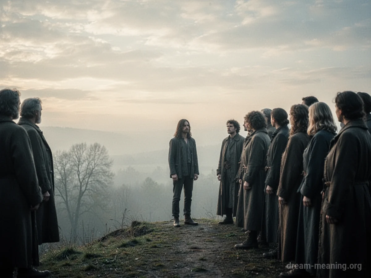 A silhouette of a person standing apart from a group.