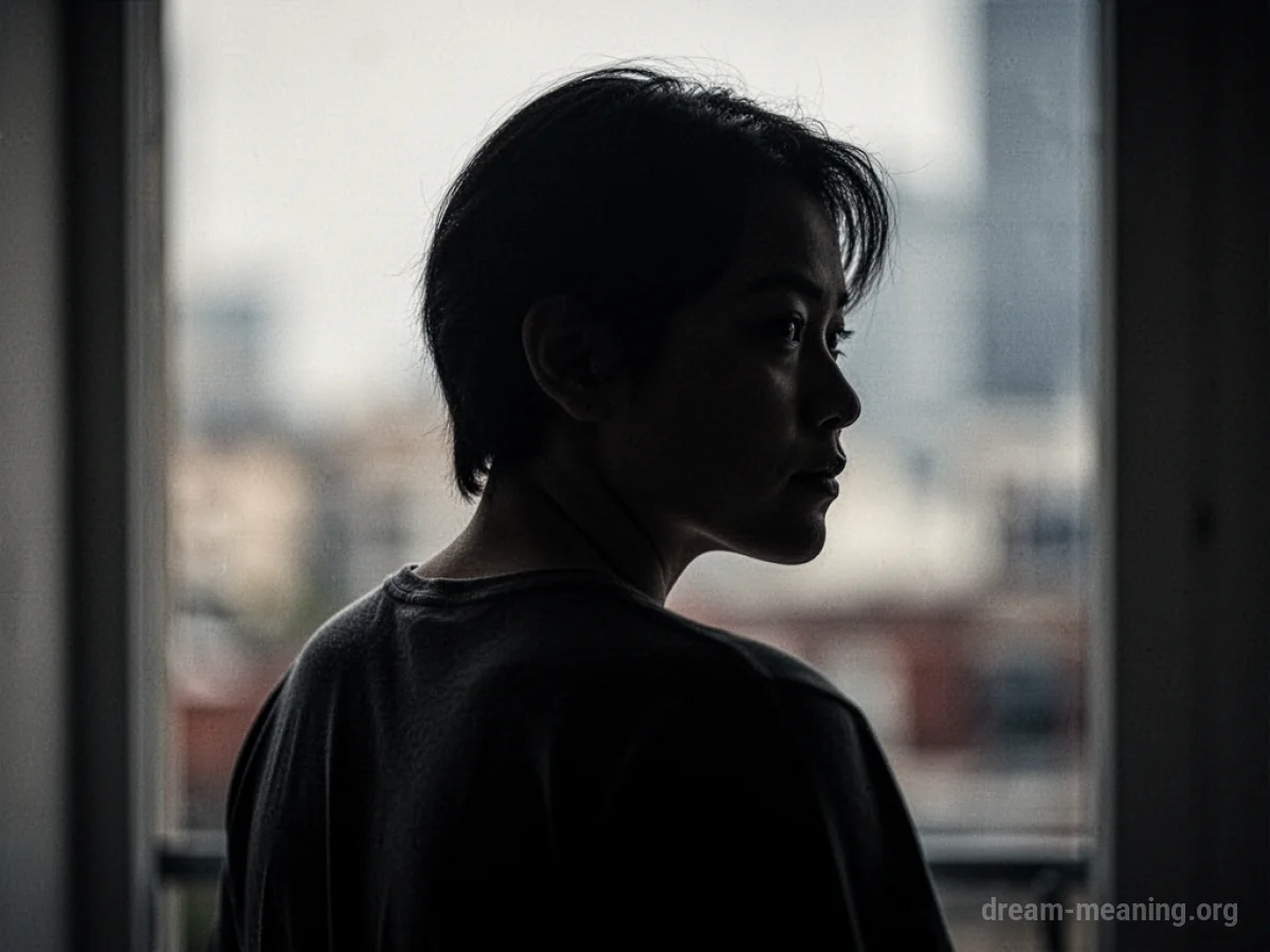 Silhouette of a person with a shadow, looking away from the viewer.