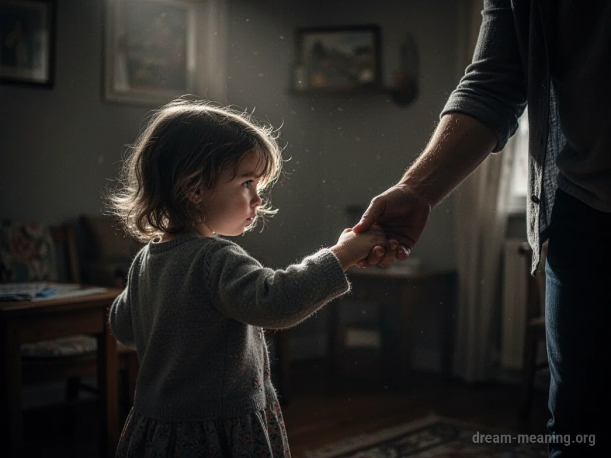 A child's back is turned to an adult figure.