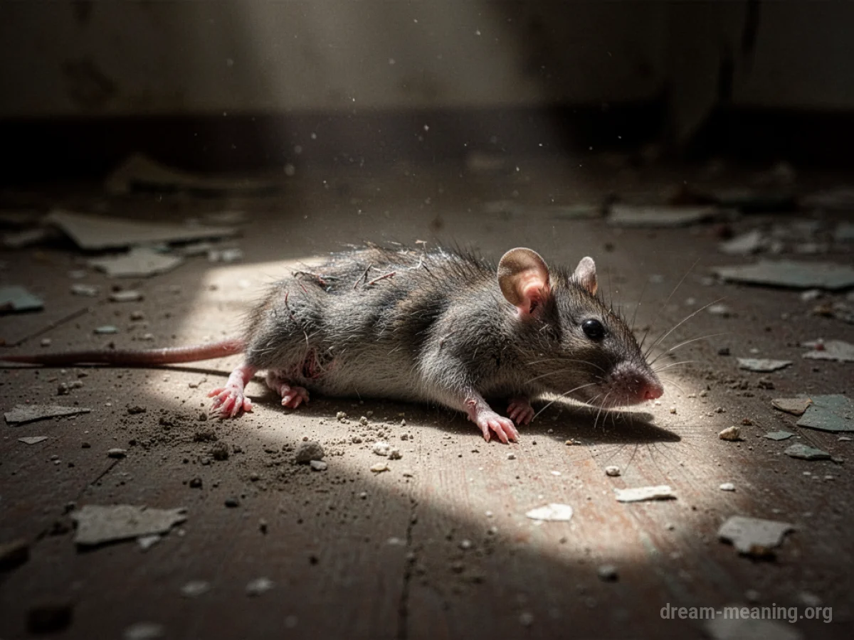 A deceased rat on a floor.