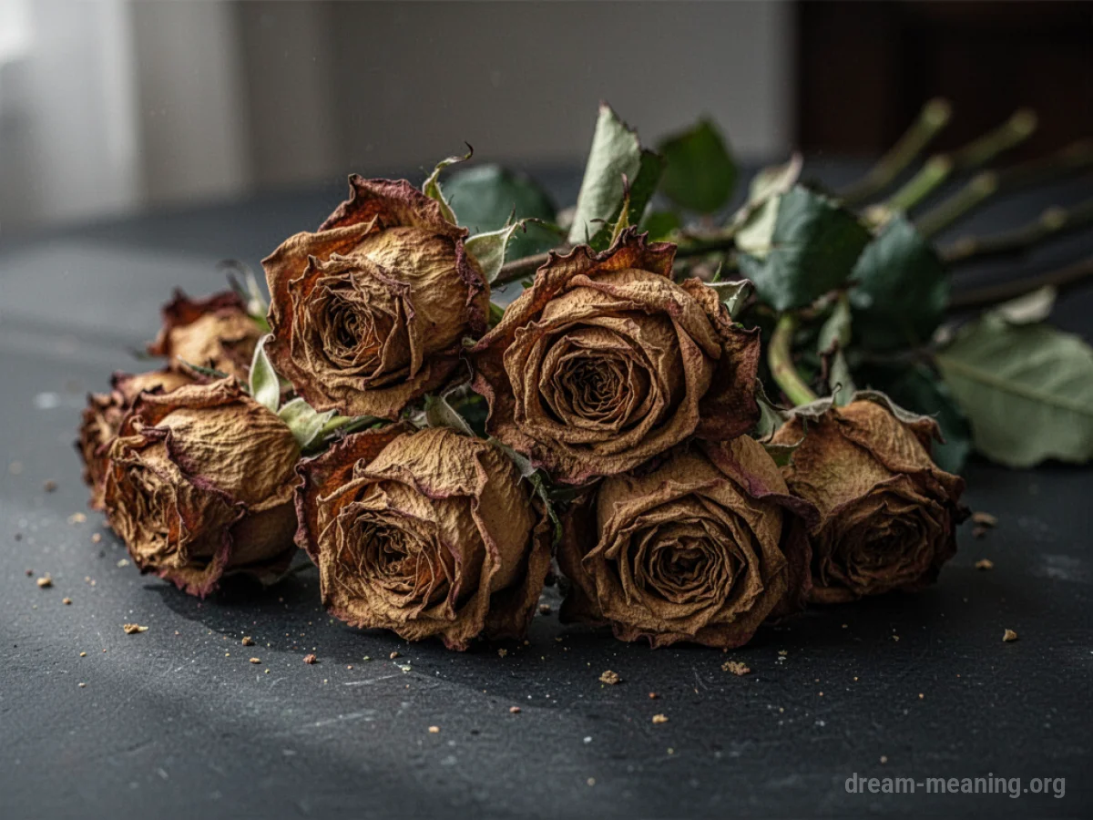 A bouquet of wilted, brown roses.