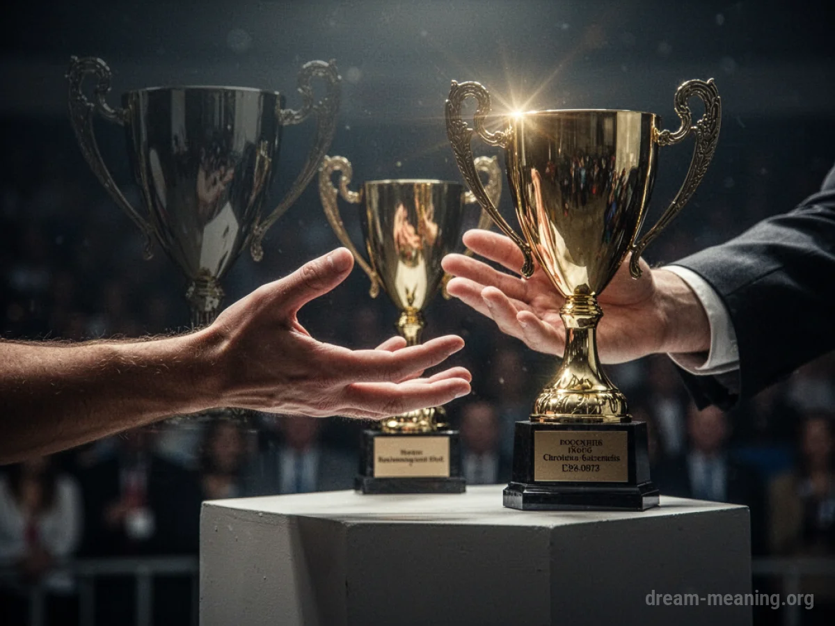 A hand reaching for a trophy just out of grasp.