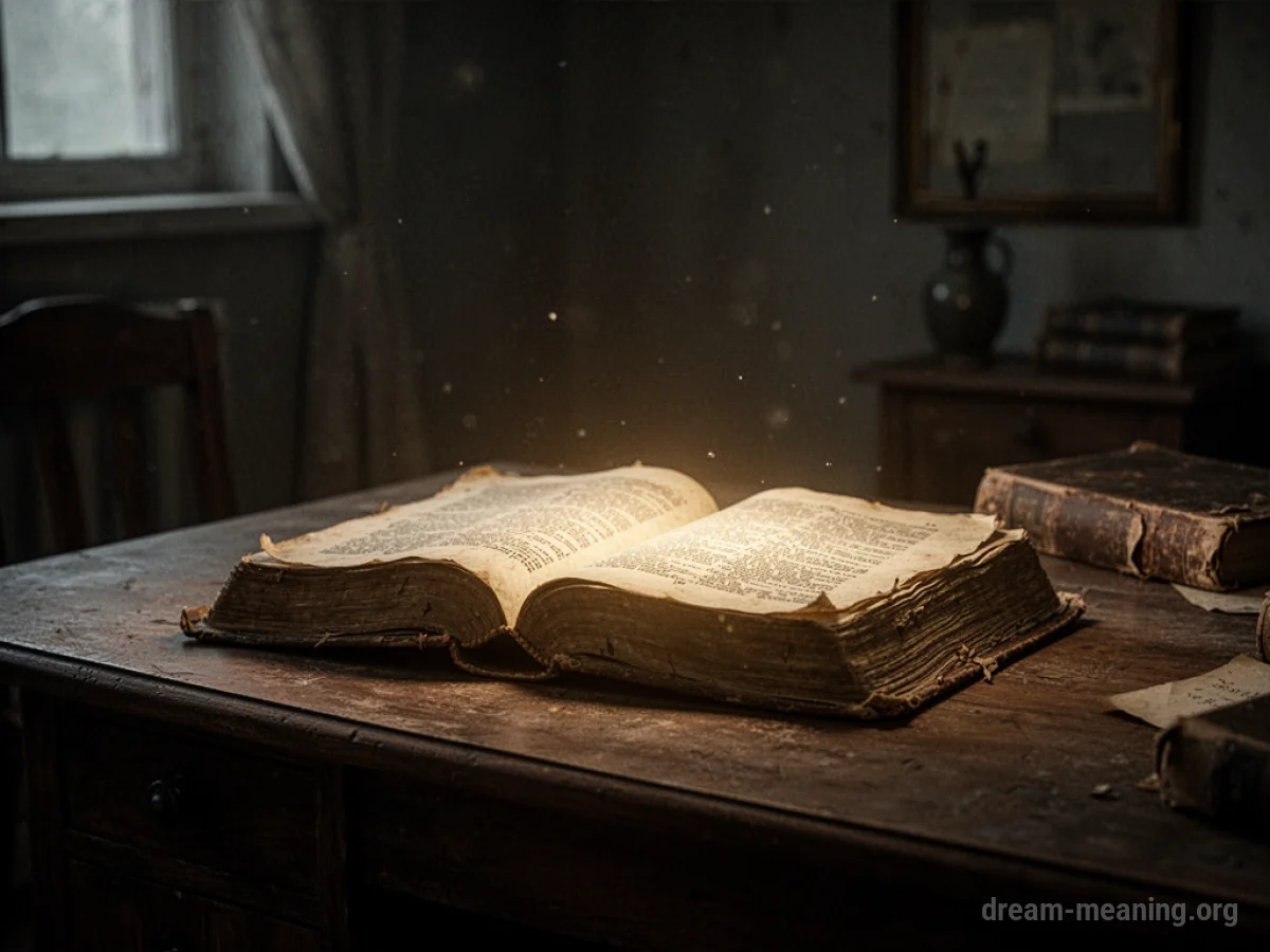 An open book emitting a soft light in a dark room.