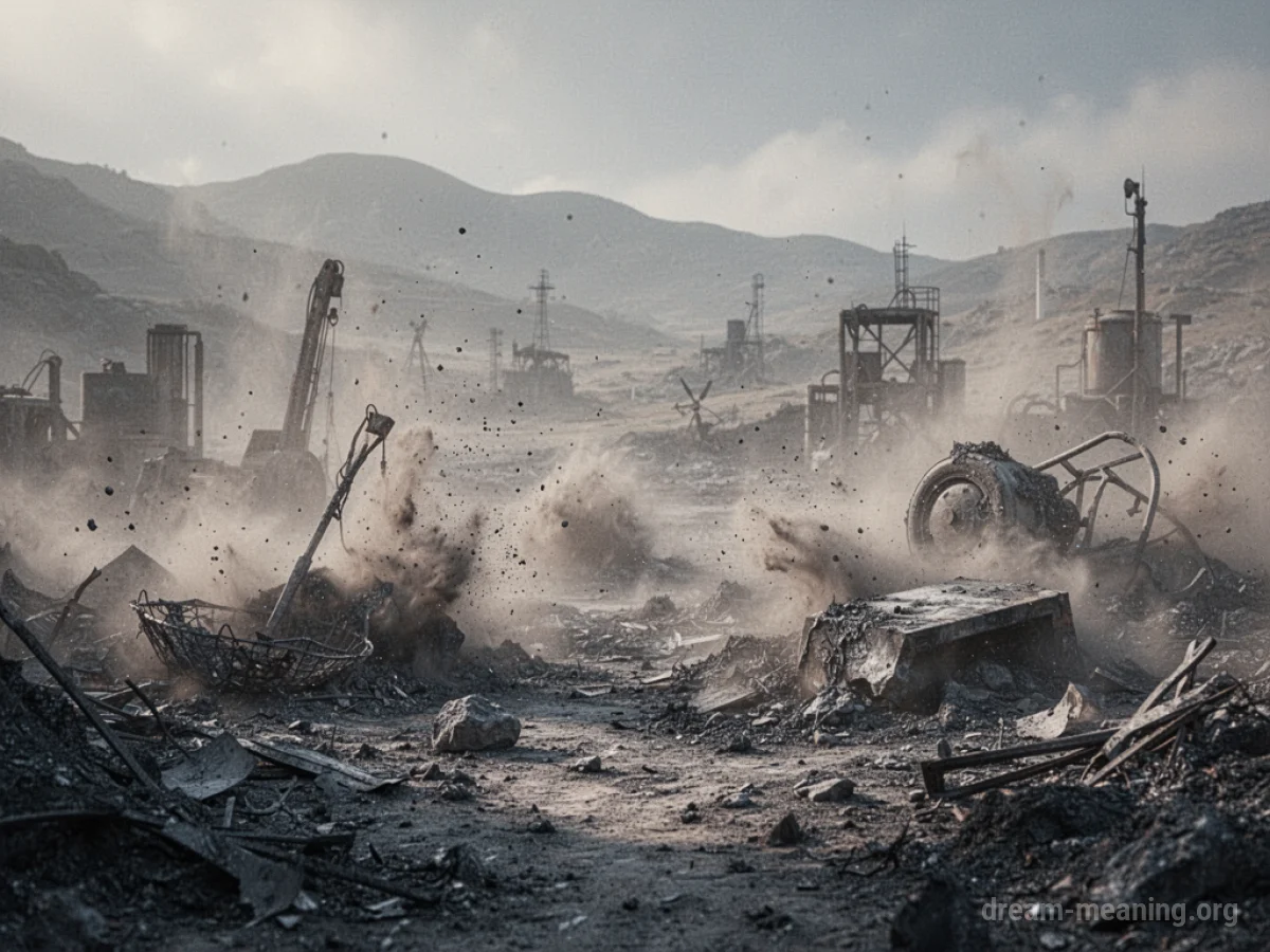 A scene where objects and structures are crumbling into dust.