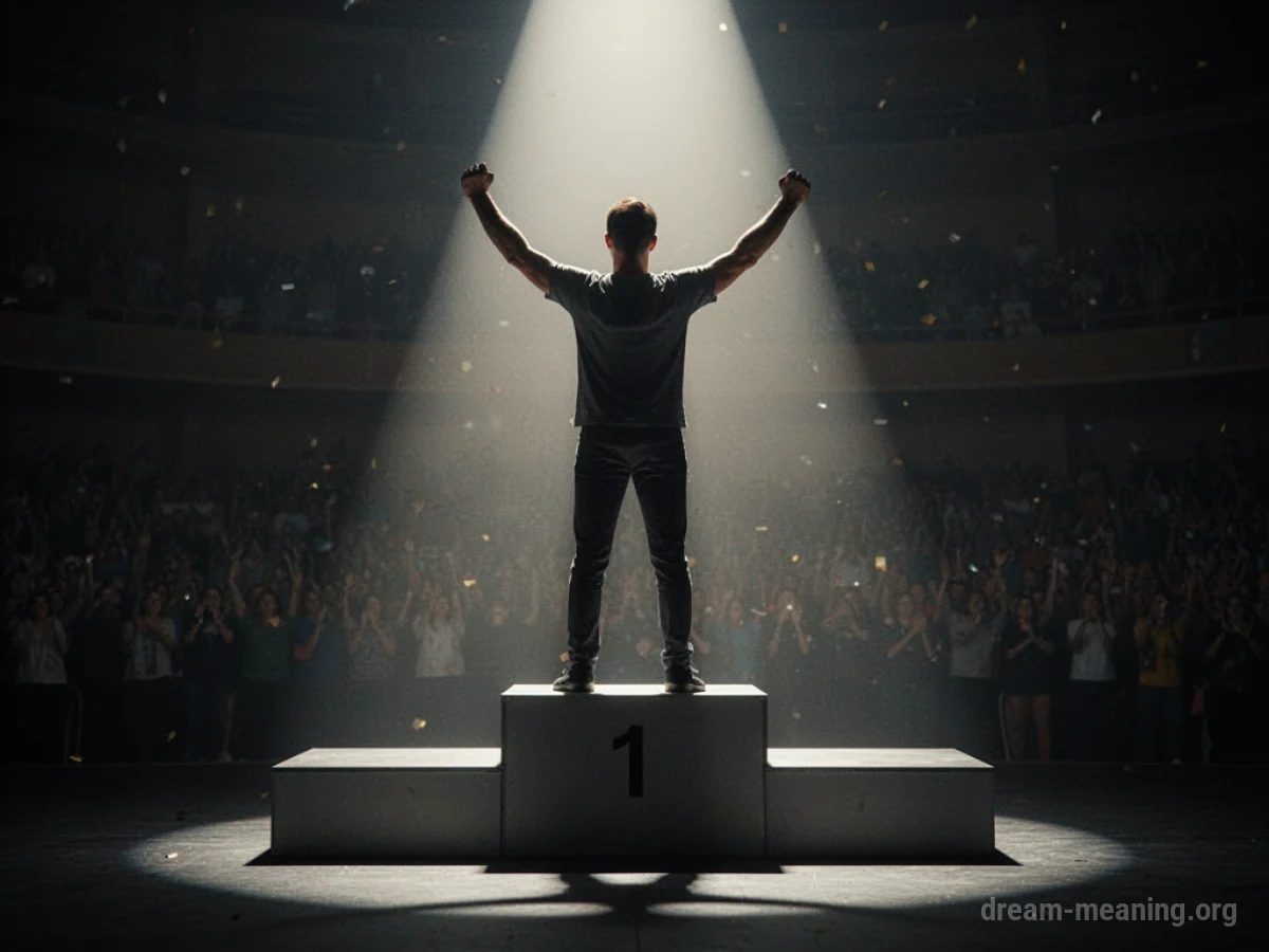 Silhouette of a person on a podium with a spotlight.