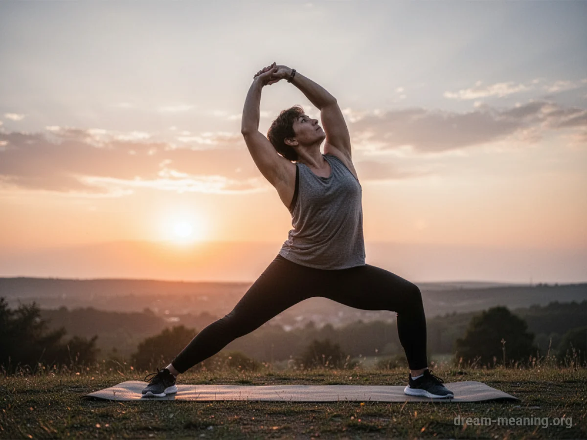 A silhouette of a person stretching against a sunrise.