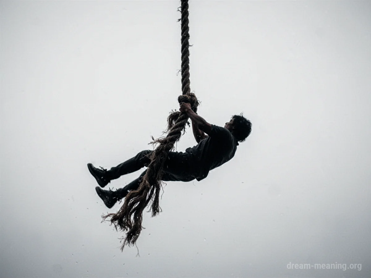 Silhouette of a person in mid-air falling away from a rope.