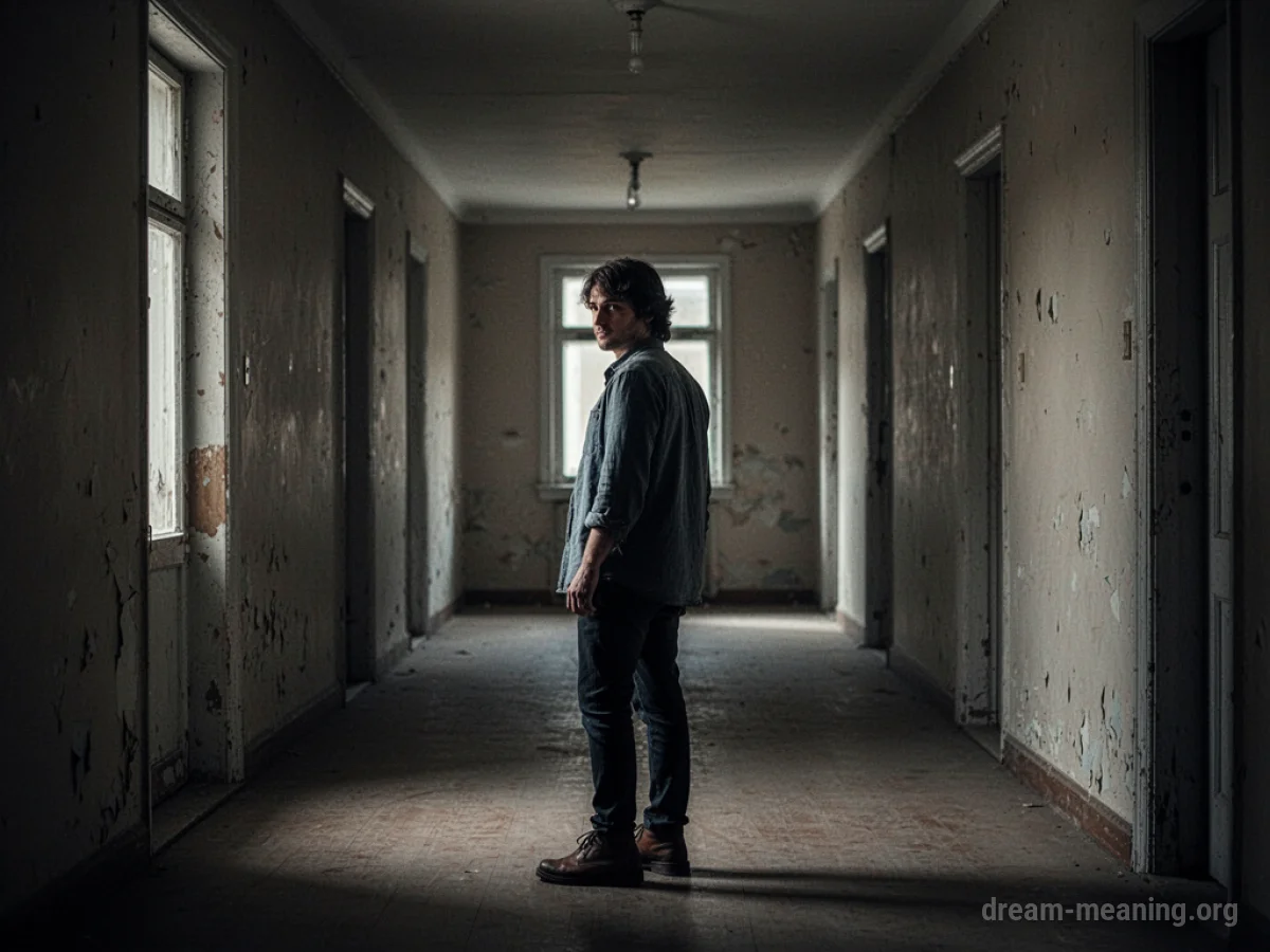 Silhouette of a person in a dark hallway.