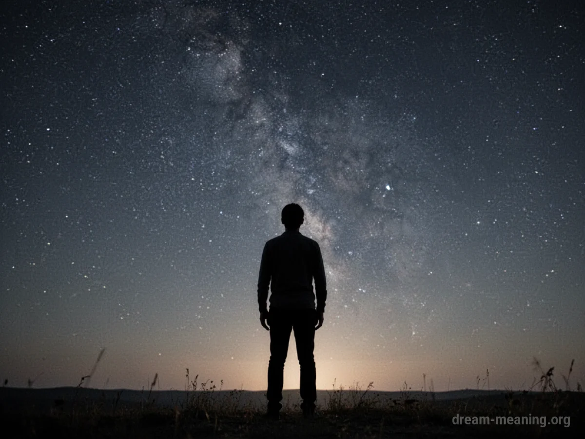 Silhouette of a person looking up at a starry night sky.