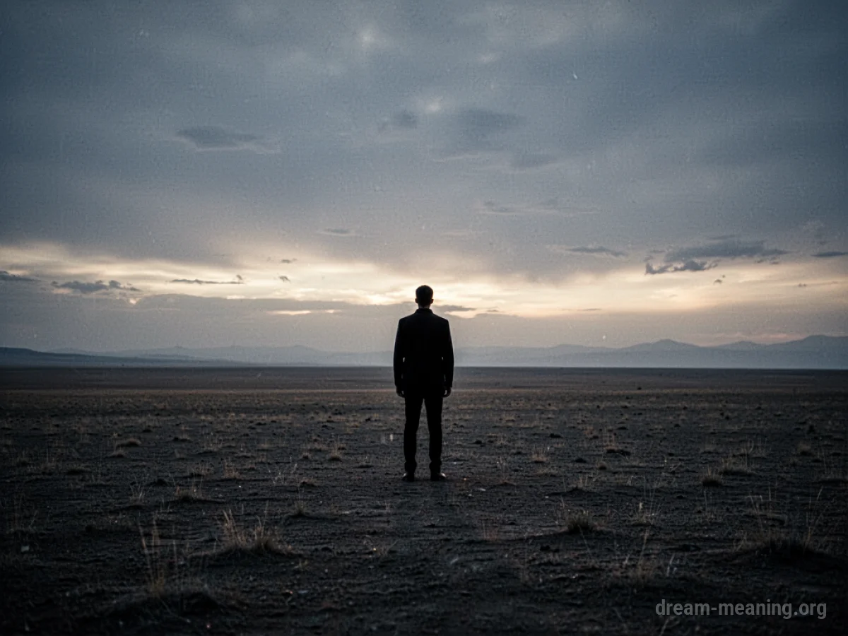 Silhouette of a person standing alone in an empty landscape.
